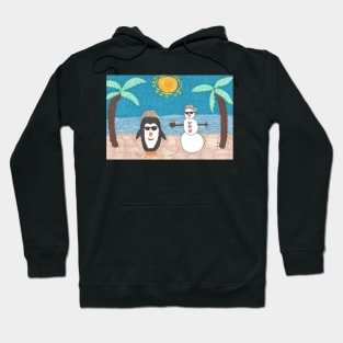 Penguin and Snowman Christmas Beach Vacation Hoodie